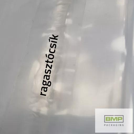 Eltolt szájú tasak ragasztócsíkkal - 595 x730 + 50 x 0,08 mm - átlátszó