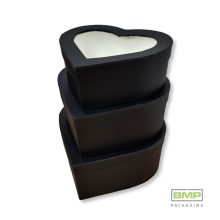 Díszdoboz szív alakú fekete (átlátszó tetővel) 3 db / csomag, növekvő méretekben