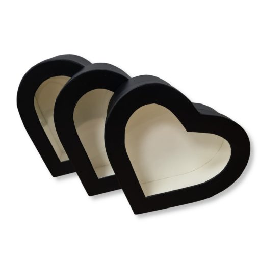 Díszdoboz szív alakú fekete (átlátszó tetővel) 3 db / csomag, növekvő méretekben