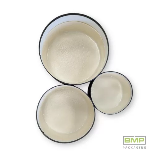 Díszdoboz kerek fekete (műanyag betéttel) 3 db / csomag, növekvő méretekben