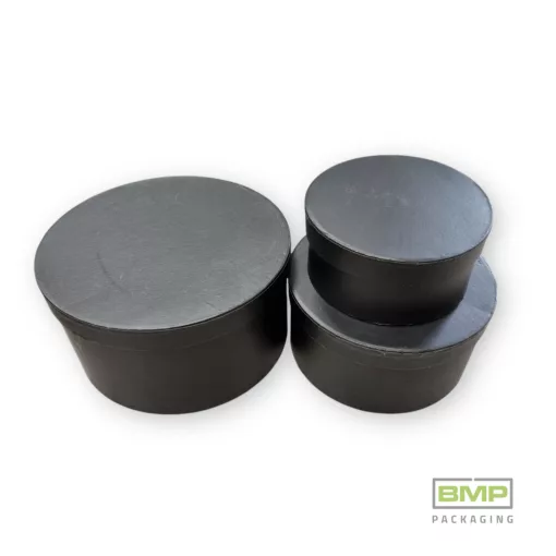 Díszdoboz kerek fekete (műanyag betéttel) 3 db / csomag, növekvő méretekben