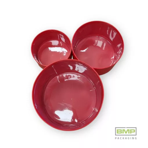 Díszdoboz kerek piros (műanyag betéttel) 3 db / csomag, növekvő méretekben