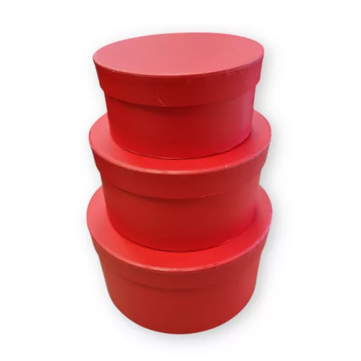 Díszdoboz kerek piros (műanyag betéttel) 3 db / csomag, növekvő méretekben