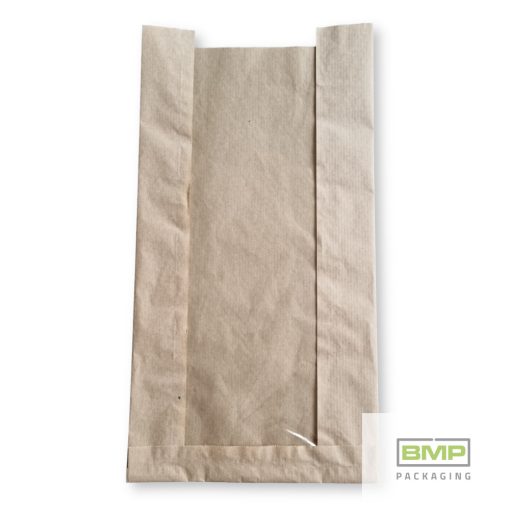 Papírtasak (ablakos), barna - 180+65x350mm