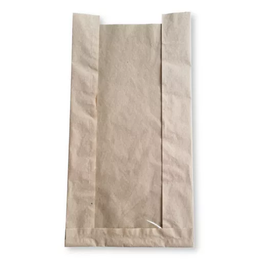 Papírtasak (ablakos), barna - 180+65x350mm